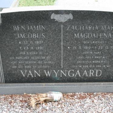 WYNGAARD Benjamin Jacobus, van 1907-1981 &amp; Zacharia Maria Magdalena GRIESSEL 1913-1975