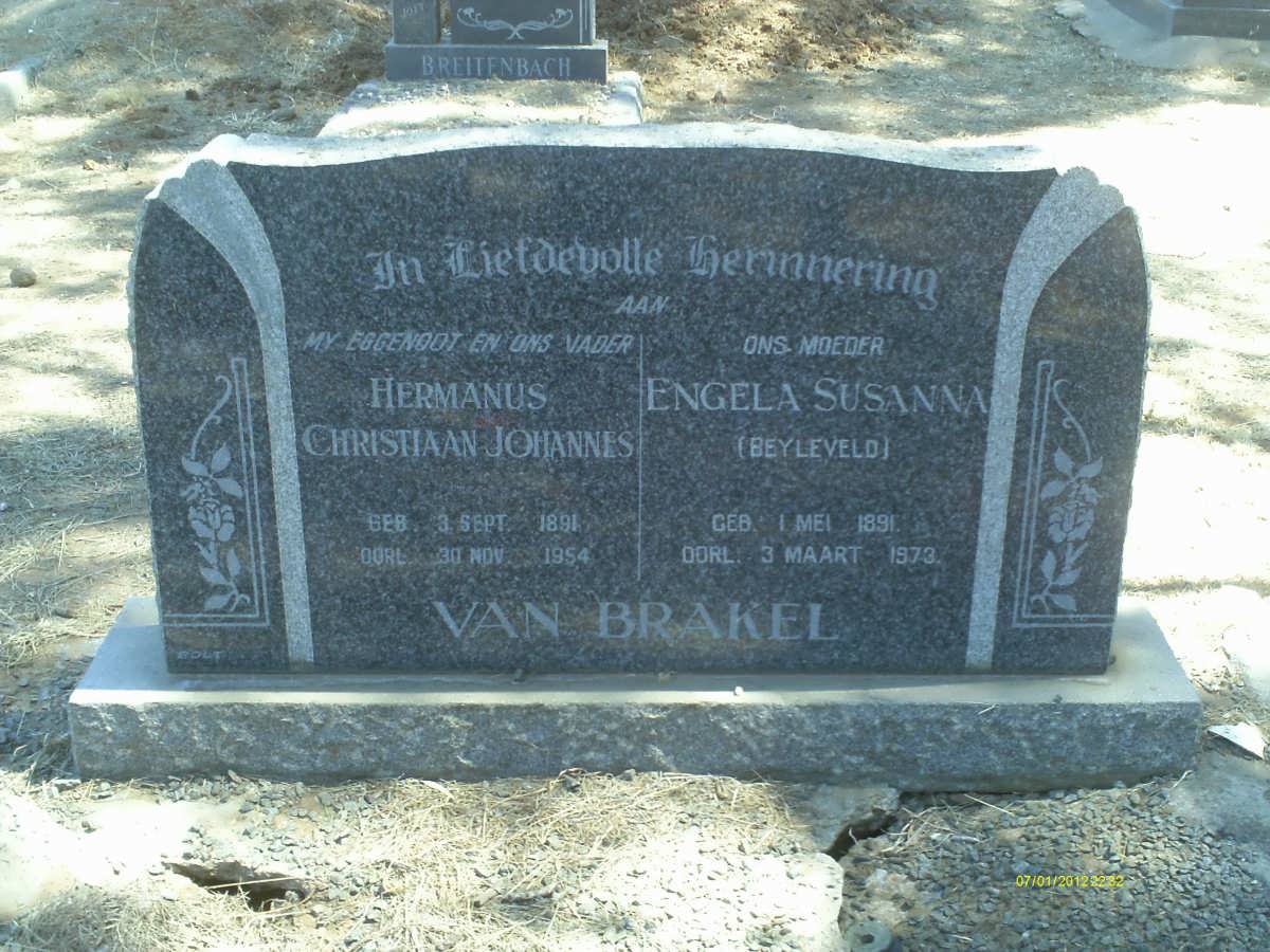 BRAKEL Hermanus Christiaan Johannes, van 1891-1954 &amp; Engela Susanna BEYLEVELD 1891-1973
