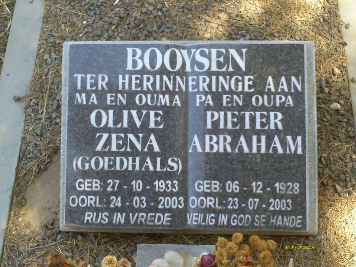 BOOYSEN Pieter Abraham 1928-2003 &amp; Olive Helen GOEDHALS 1933-2003
