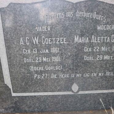 COETZEE A.G.W. 1861-1901 &amp; Maria Aletta COETZEE 1863-1947