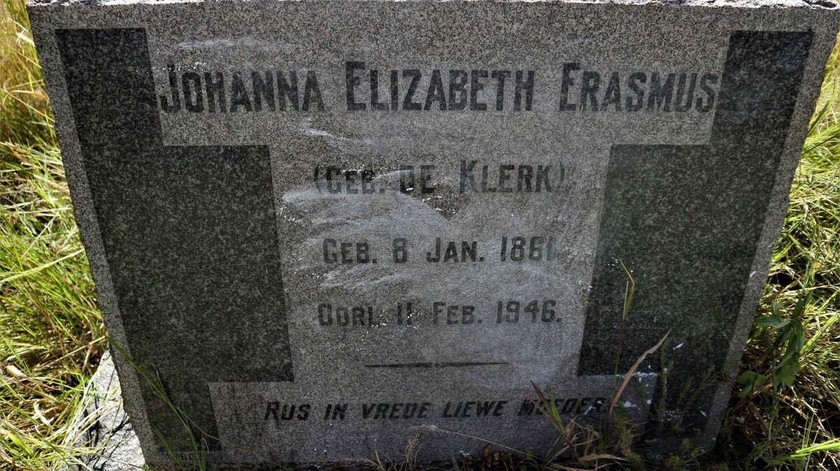 ERASMUS Johanna Elizabeth nee DE KLERK 1861-1946