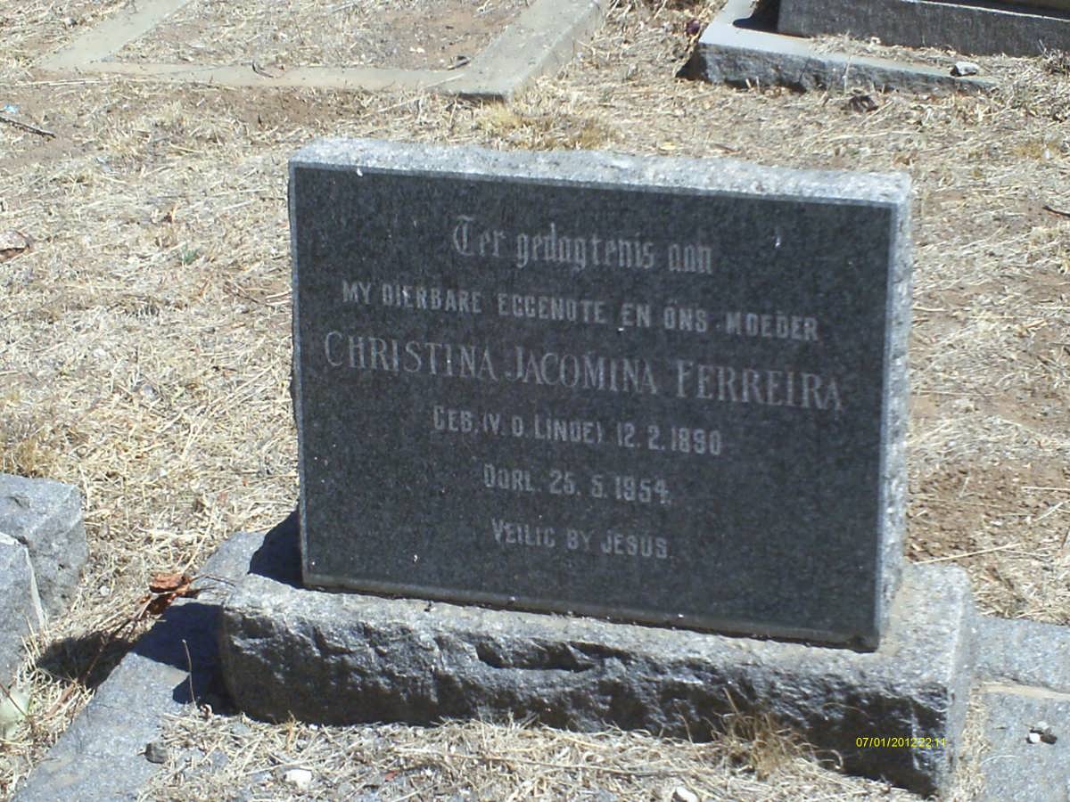 FERREIRA Christina Jacomina nee V.D. LINDE 1890-1954