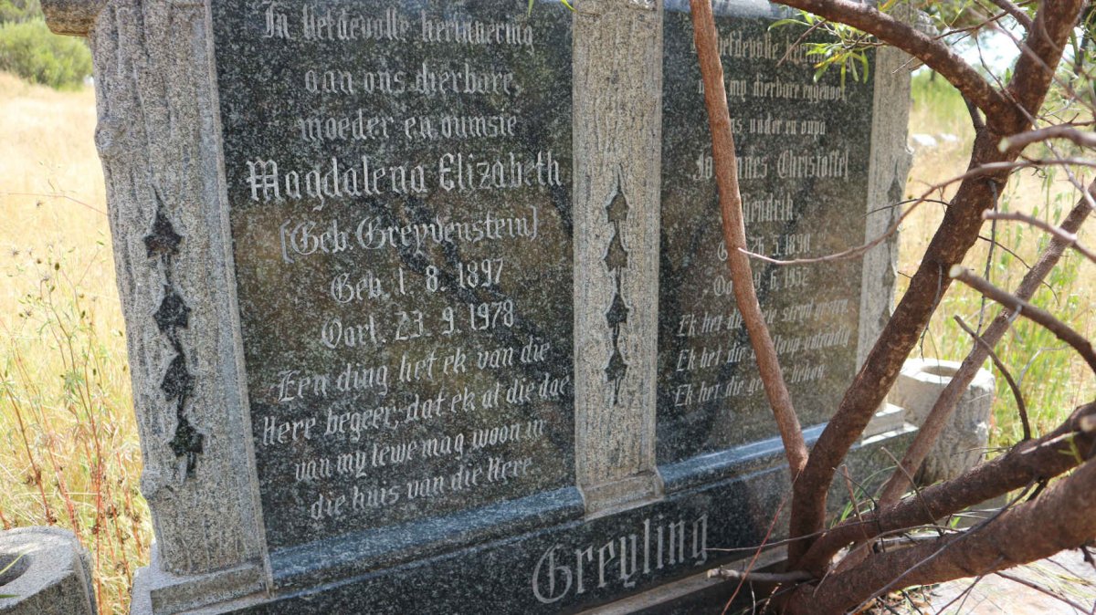 GREYLING Johannes Christoffel Hendrik 1890-1952 &amp; Magdalena Elizabeth GREYVENSTEIN 1897-1978