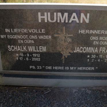 HUMAN Schalk Willem 1912-2002 &amp; Jacomina Francina F. 1916-2007