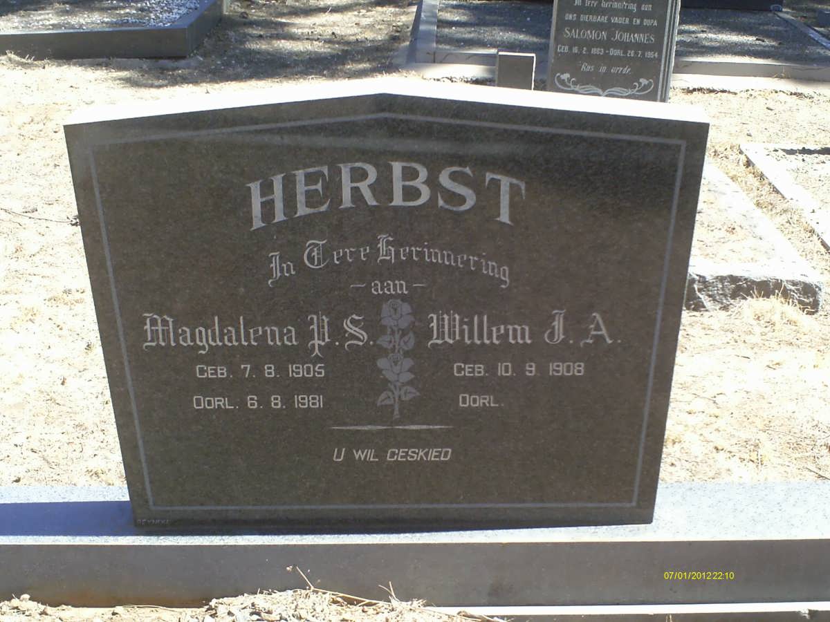 HERBST Willem J.A. 1908- &amp; Magdalena P.S 1905-1981