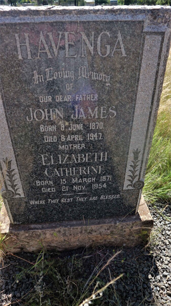 HAVENGA John James 1870-1947 &amp; Elizabeth Catherine 1871-1954