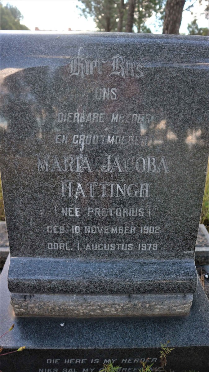 HATTINGH Maria Jacoba nee PRETORIUS 1902-1979