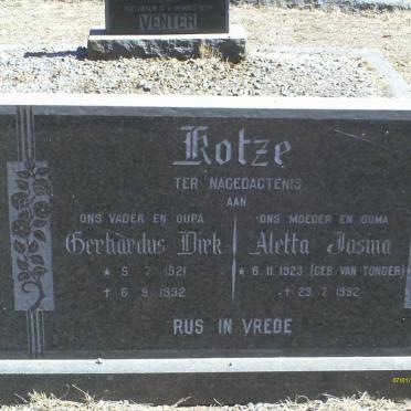 KOTZE Gerhardus Dirk 1921-1992 &amp; Aletta Josina VAN TONDER 1923-1992