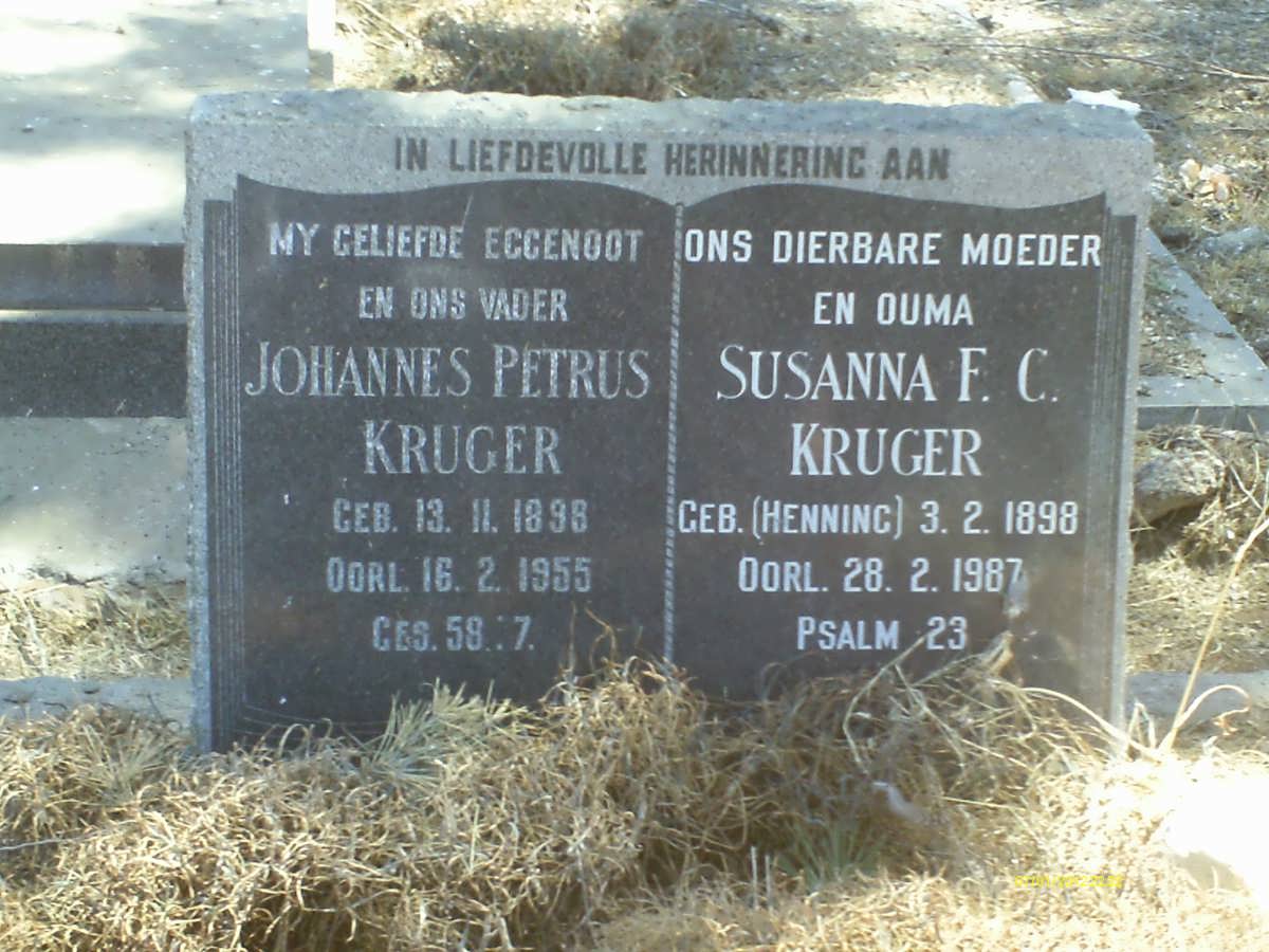 KRUGER Johannes Petrus 1898-1955 &amp; Susanna F.C. HENNING 1898-1987