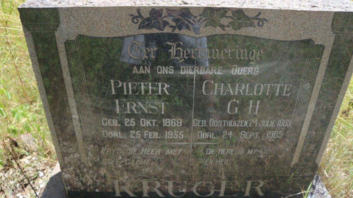 KRUGER Pieter Ernst 1869-1955 &amp; Charlotte G.H. OOSTHUIZEN 1889-1965