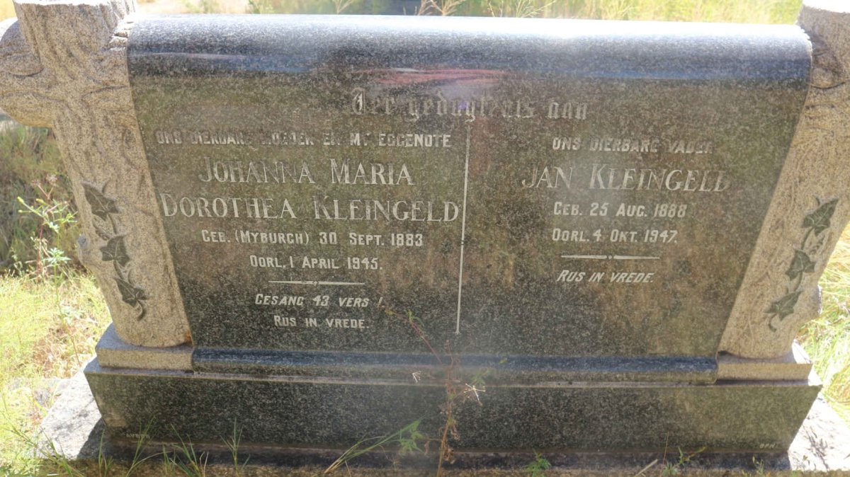 KLEINGELD Jan 1888-1947 &amp; Johanna Maria Dorothea MYBURGH 1883-1945