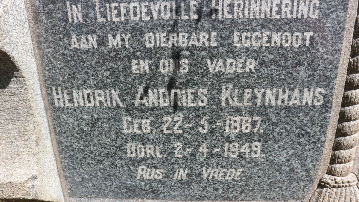 KLEYNHANS Hendrik Andries 1867-1949 &amp; Johanna Elizabeth SCHOLTZ 1875-1962