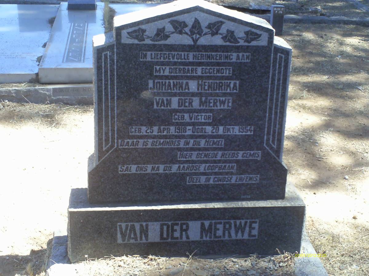MERWE Johanna Hendrika, van der nee VICTOR 1918-1954