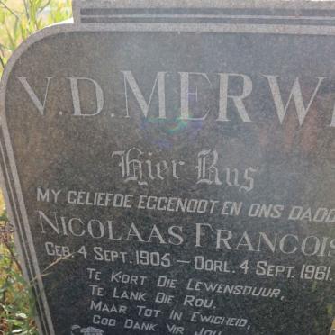 MERWE Nicolaas Francois, v.d. 1905-1961