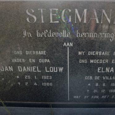 STEGMANN Jan Daniel Louw 1923-1986 &amp; Elna DE VILLIERS 1926-1984