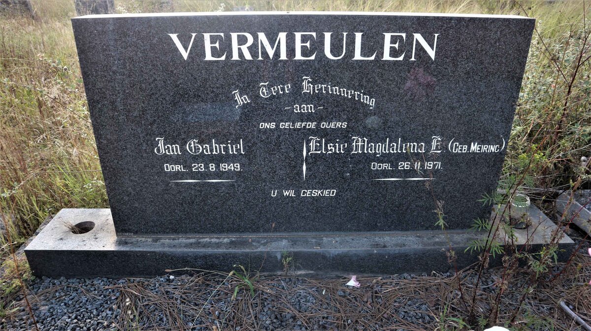 VERMEULEN Jan Gabriel -1949 &amp; Elsie Magdalena E. MEIRING -1971