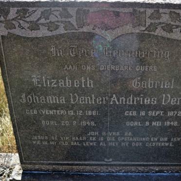 VENTER Gabriel Andries 1872-1948 &amp; Elizabeth Johanna VENTER 1881-1948