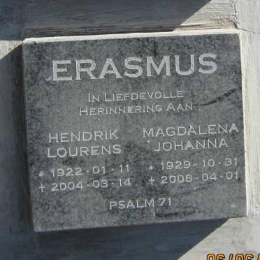 ERASMUS Hendrik Lourens 1922-2004 &amp; Magdalena Johanna 1929-2008