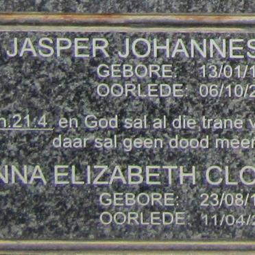 CLOETE Jasper Johannes 1924-2006 &amp; Anna Elizabeth COHN 1928-2008