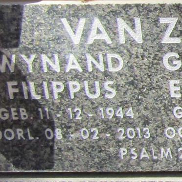 ZYL Wynand Filippus, van 1944-2013 &amp; Gertruida Elizabeth 1914-2014