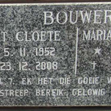 BOUWER Gert Cloete 1952-2008 &amp; Maria Catherina A. 1954-