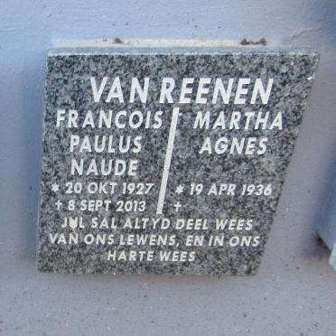 REENEN Francois Paulus Naude, van 1927-2013 & Martha Agnes 1936-