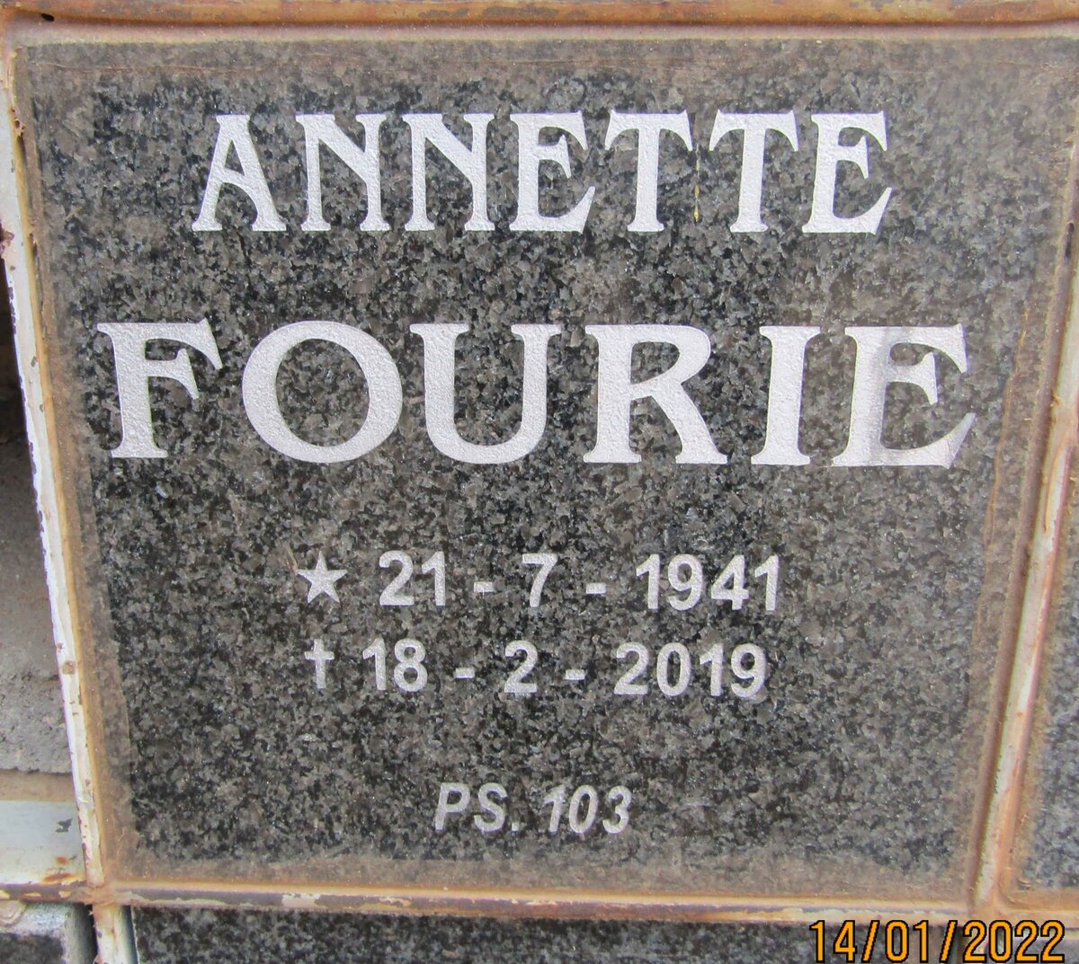 FOURIE Annette 1941-2019