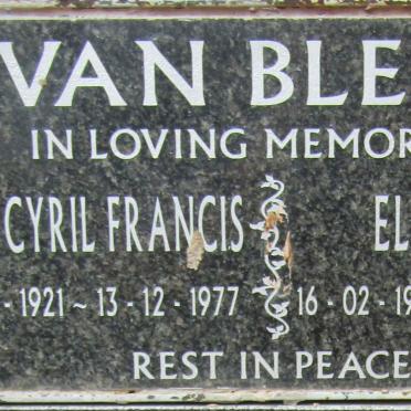 BLERK Ivan Cyril Francis, van 1921-1977 & Elizabeth 1923-2017