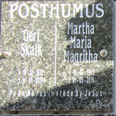 POSTHUMUS Gert Skalk 1932-2017 &amp; Martha Maria Magritha 1943-2019