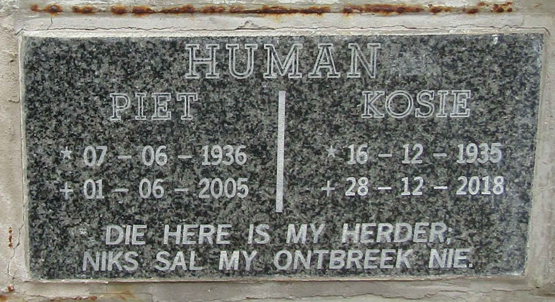 HUMAN Piet 1936-2005 &amp; Kosie 1935-2018