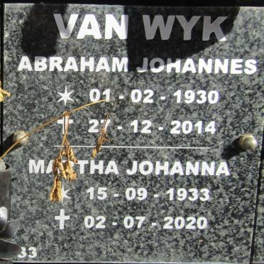 WYK Abraham Johannes, van 1930-2014 &amp; Martha Johanna 1933-2020