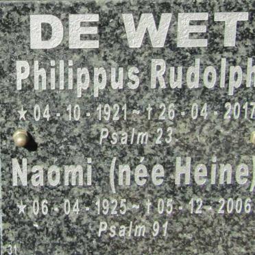 WET Philippus Rudolph., de 1921-2017 &amp; Naomi HEINE 1925-2006