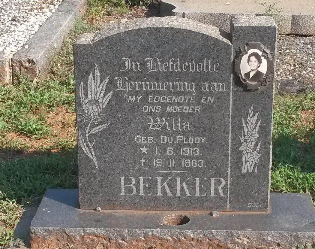 BEKKER Willa nee DU PLOOY 1913-1963