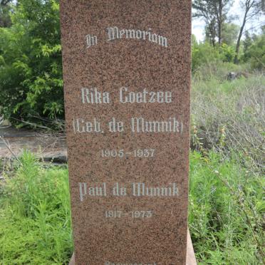 COETZEE Rika nee DE MUNNIK 1905-1937 :: DE MUNNIK Paul 1917-1973