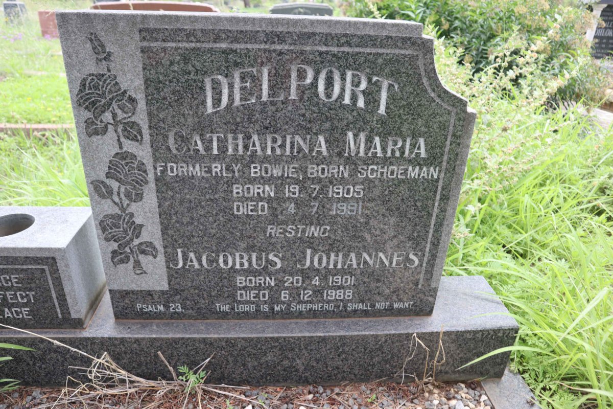DELPORT Jacobus Johannes 1901-1988 &amp; Catharina Maria formerly BOWIE nee SCHOEMAN 1905-1991
