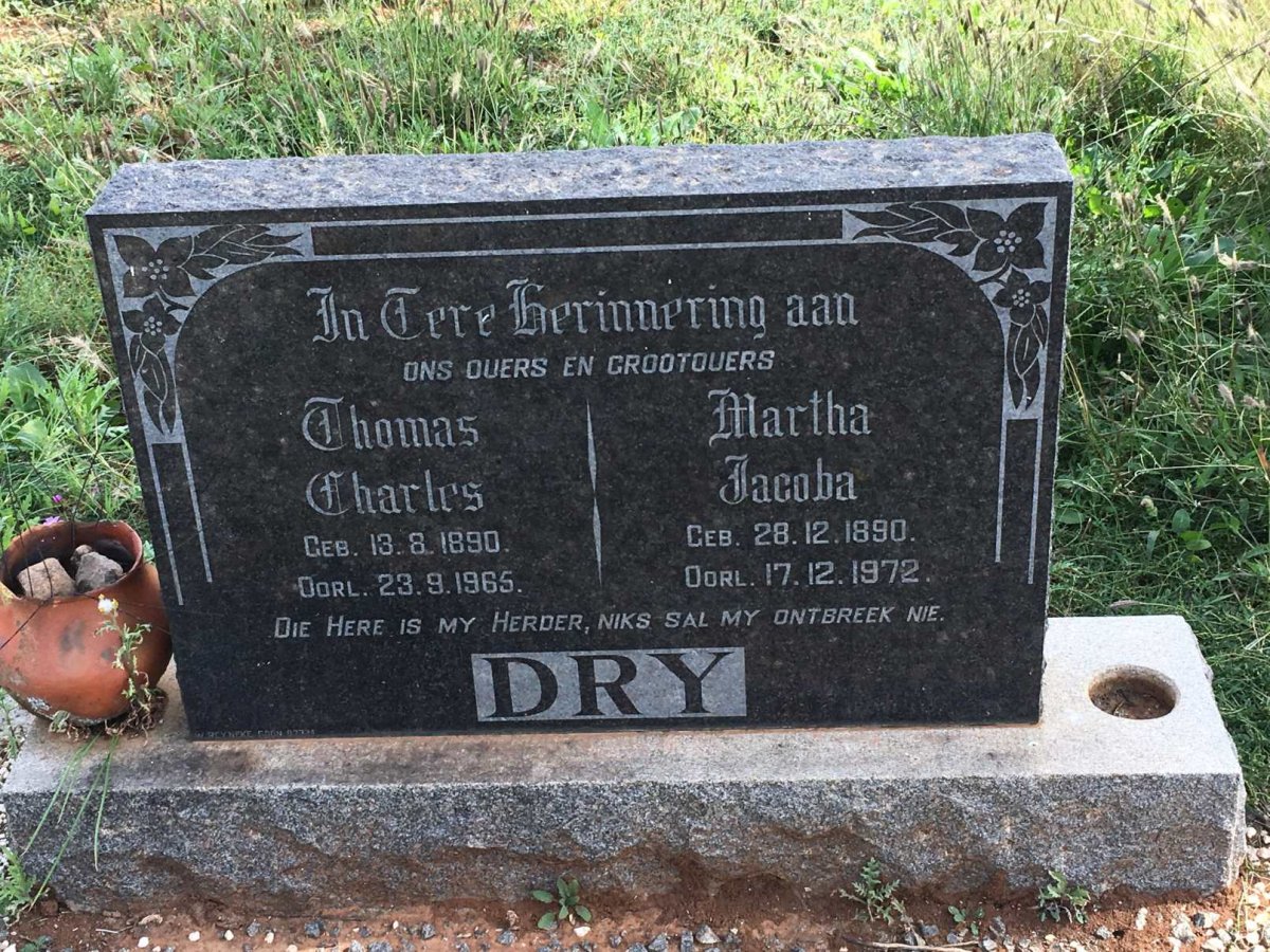 DRY Thomas Charles 1890-1965 &amp; Martha Jacoba 1890-1972