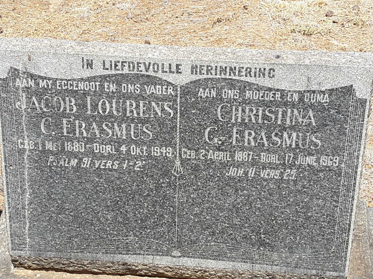 ERASMUS Jacob Lourens C. 1880-1949 &amp; Christina G. 1887-1969