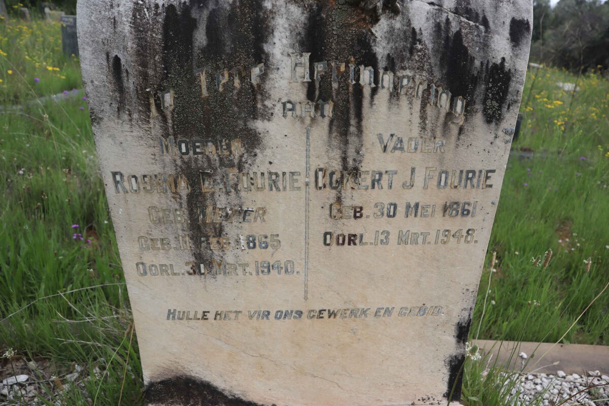 FOURIE Ockert J. 1861-1948 &amp; Rosina E. MEYER 1865-1940