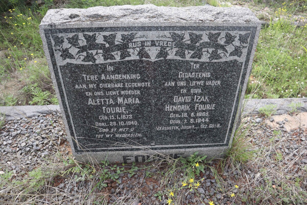 FOURIE David Izak Hendrik 1865-1944 &amp; Aletta Maria 1873-1940