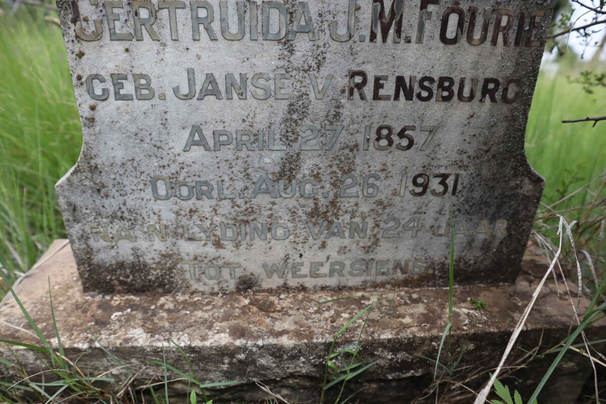 FOURIE Gertruida J.M. nee JANSE V. RENSBURG 1857-1931
