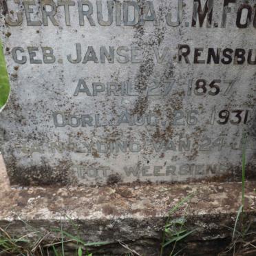 FOURIE Gertruida J.M. nee JANSE V. RENSBURG 1857-1931