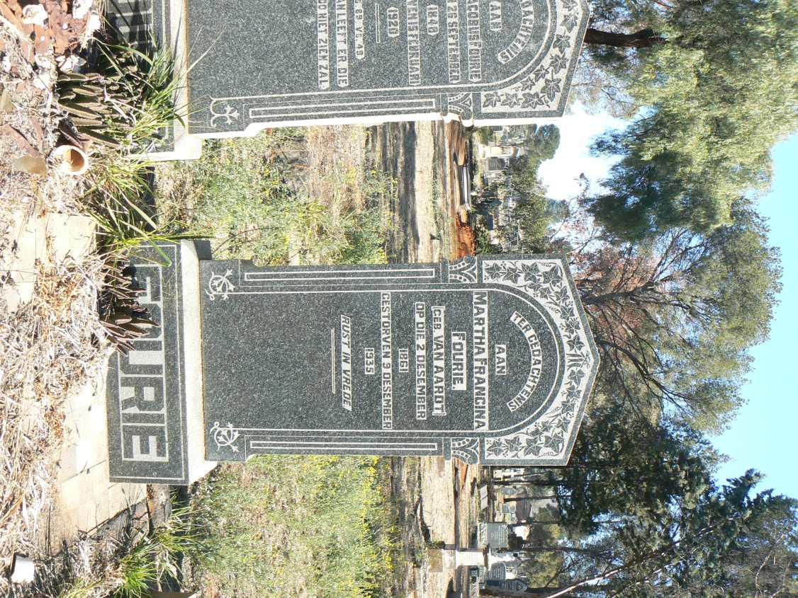 FOURIE Louis Jacobus 1848-1920 &amp; Martha Francina VAN AARDT 1861-1935