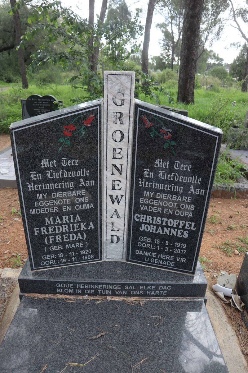 GROENEWALD Christoffel Johannes 1919-2017 &amp; Maria Fredrieka 1920-1998