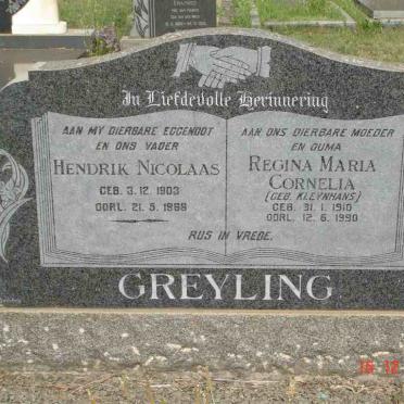 GREYLING Hendrik Nicolaas 1903-1966 &amp; Regina Maria Cornelia KLEYNHANS 1910-1990