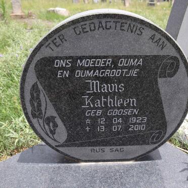 GROENEWALD Mavis Kathleen nee GOOSEN 1923-2010