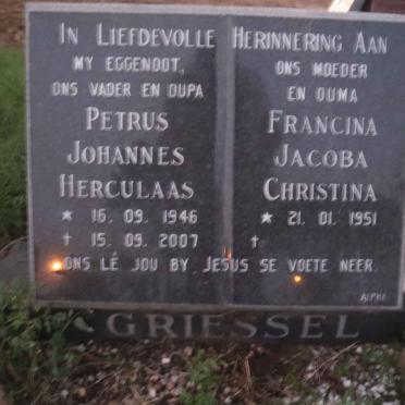 GRIESSEL Petrus Johannes Herculaas 1946-2007 &amp; Francina Jacoba Christina 1951-