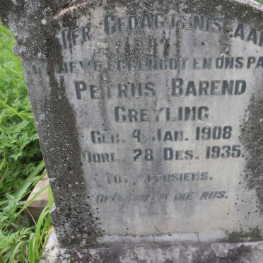 GREYLING Petrus Barend 1908-1935