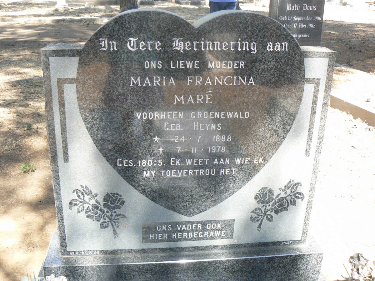 MARÉ Maria Francina voorheen GROENEWALD nee HEYNS 1888-1978