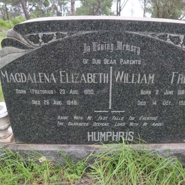HUMPHRIS William Frederick 1884-1951 &amp; Magdalena Elizabeth PRETORIUS 1890-1948