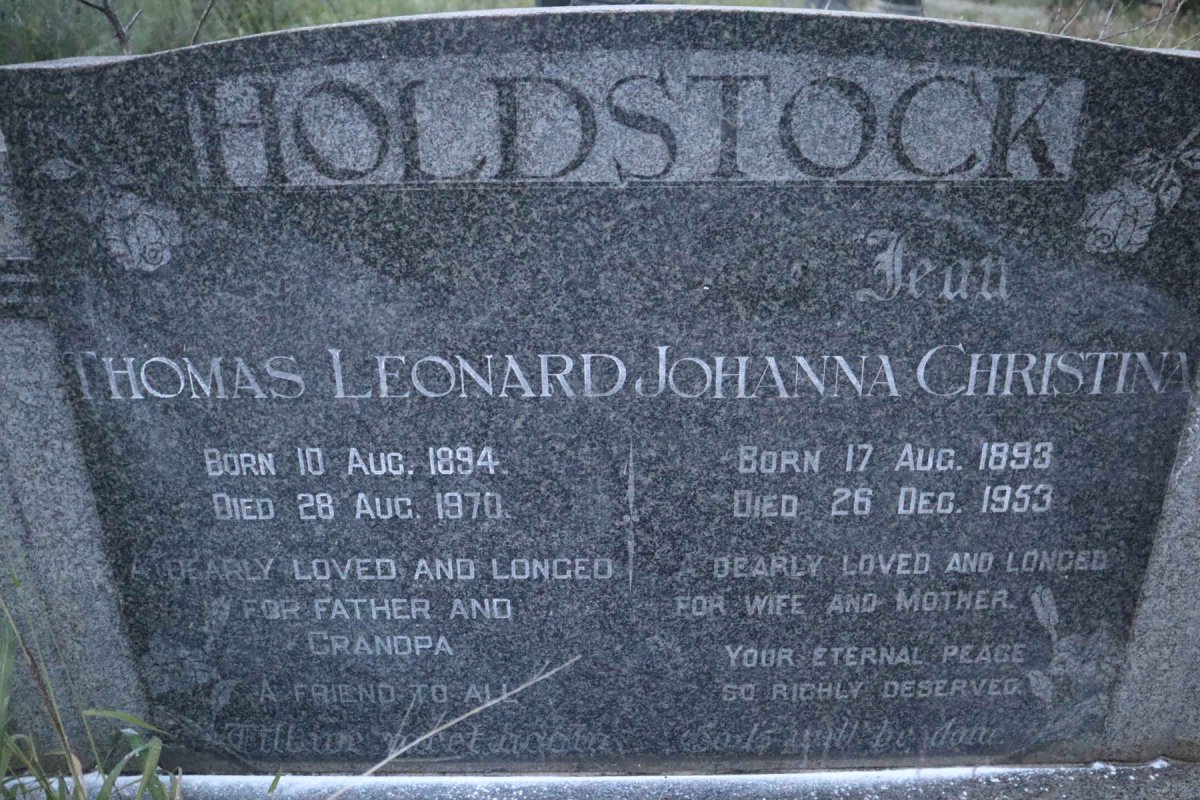 HOLDSTOCK Thomas Leonard 1894-1970 &amp; Johanna Christina 1893-1953